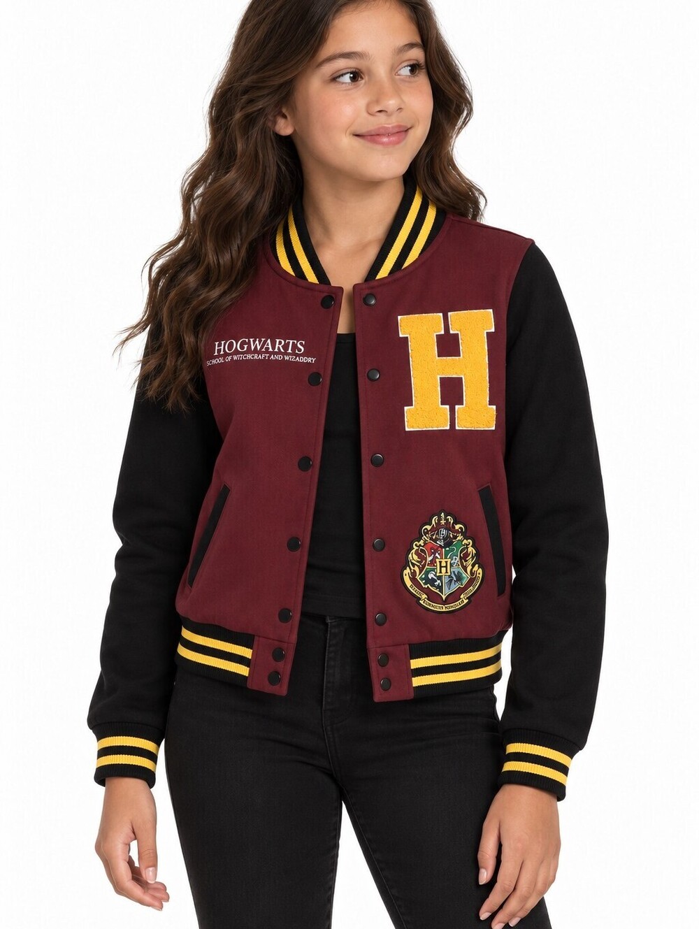 Harry Potter Wizarding World Hogwarts Burgundy Black Varsity Jacket - Youth S